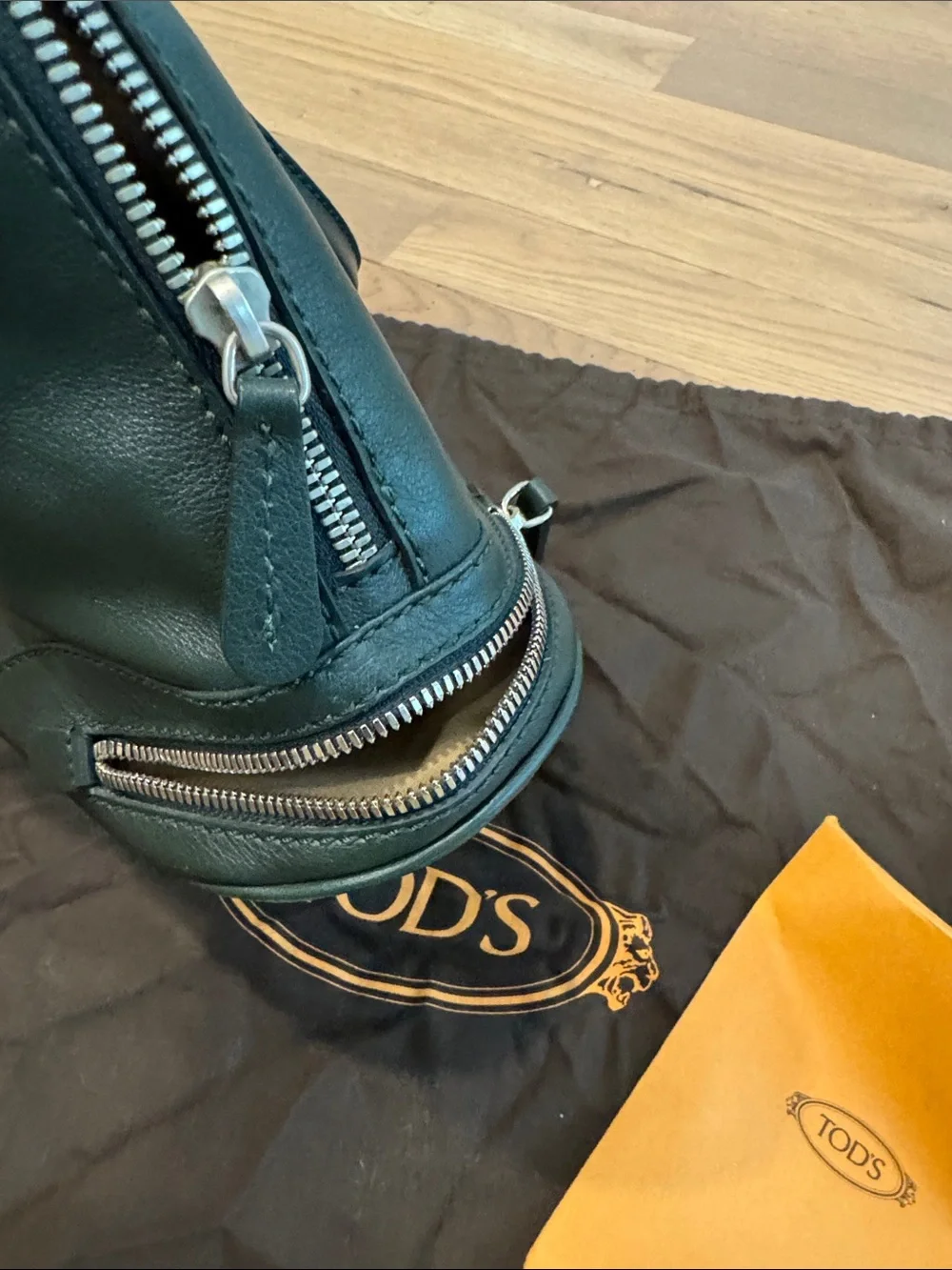 TOD'S Dark Green Leather Dome Satchel